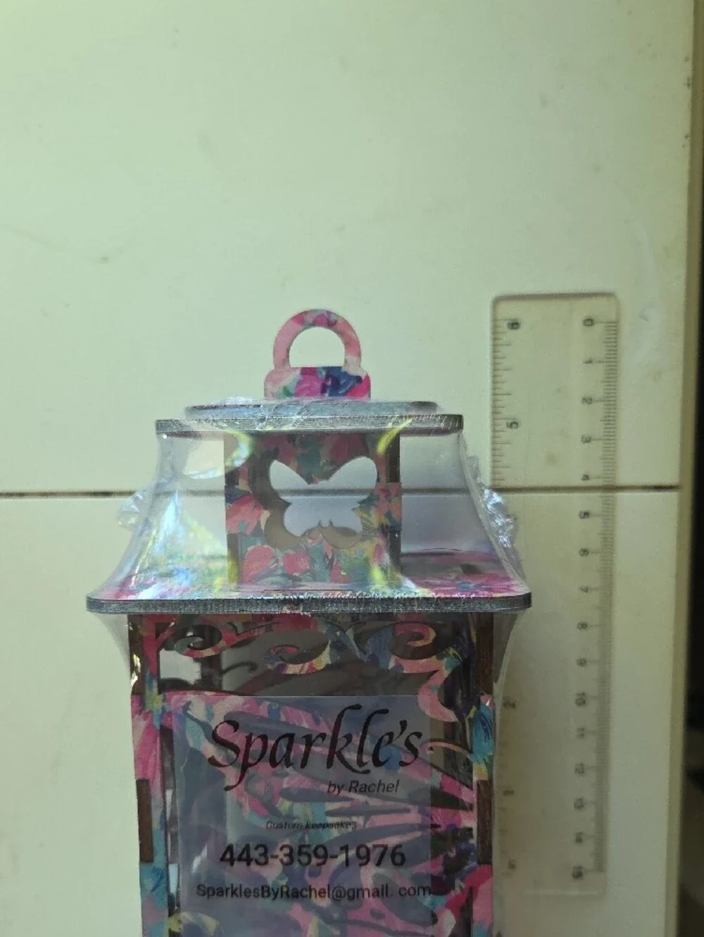 Decorative Butterfly Cutout Lantern - Pink Blue Floral